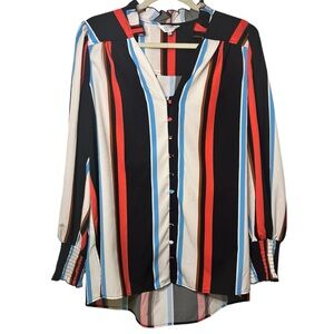 CROSBY By Mollie Burch Women's Multi Wide Stripe Long Sleeve Button Up Top Large